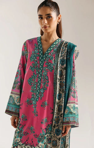 Unstitched Ethnic Printed Linen 3-Pc E-8092