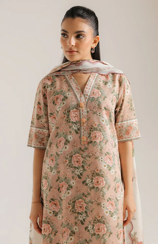 Unstitched Ethnic Printed Linen 3-Pc E-8095