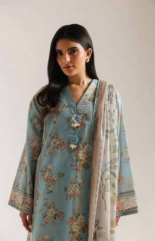 Unstitched Ethnic Printed Linen 3-Pc E-8094