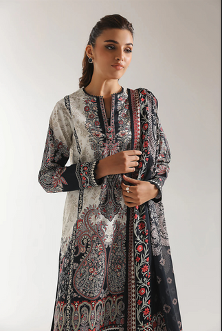 Unstitched Ethnic Printed Linen 3-Pc 01