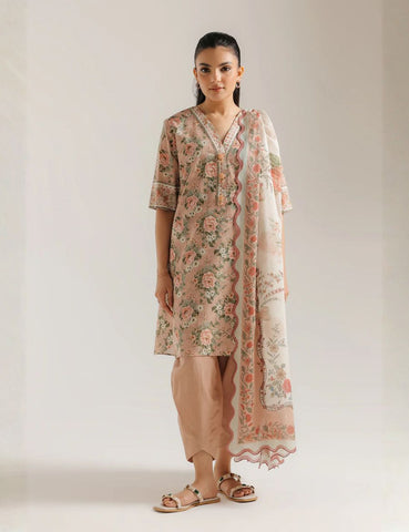 Unstitched Ethnic Printed Linen 3-Pc E-8095