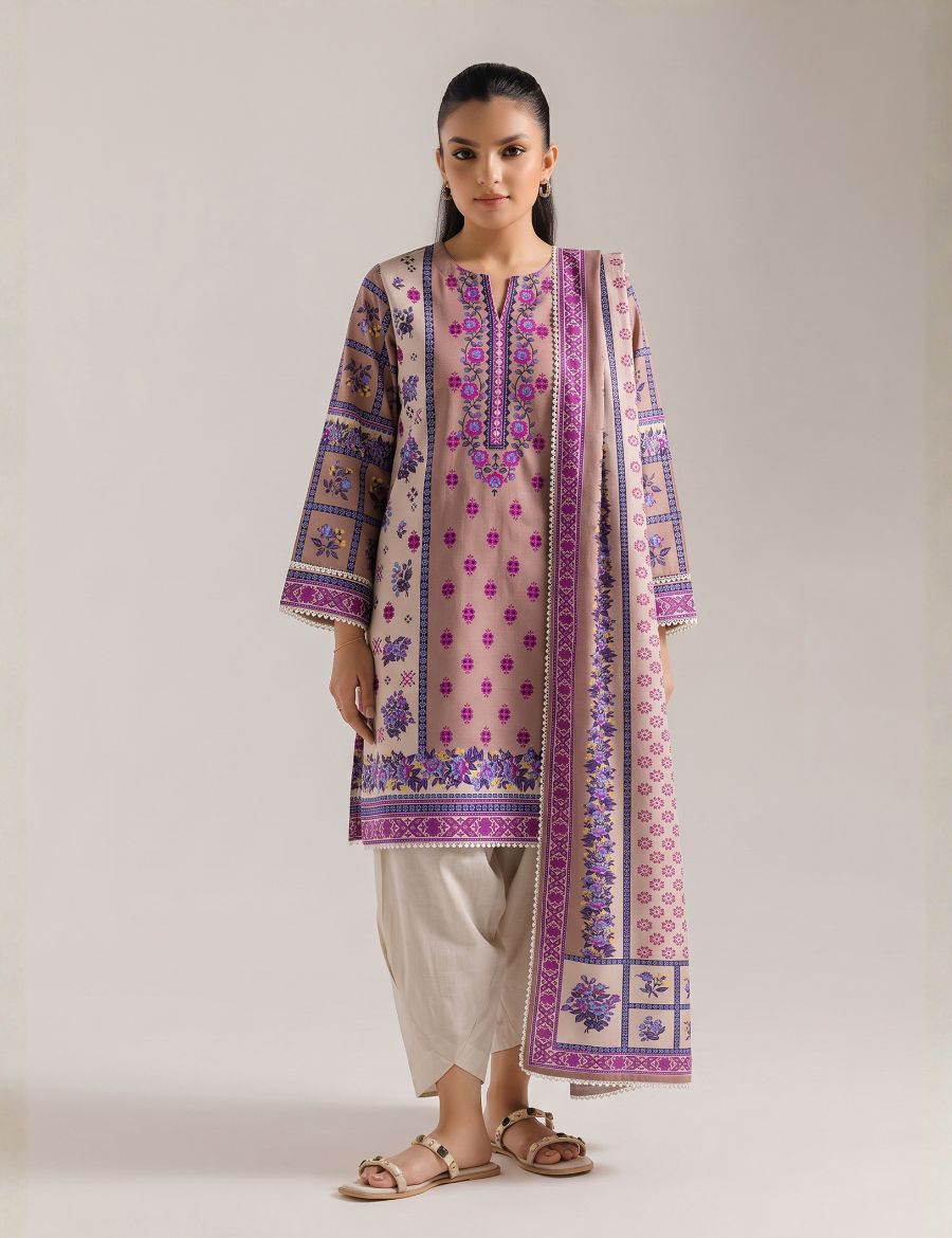 Unstitched Ethnic Printed Linen 3-Pc E-8093