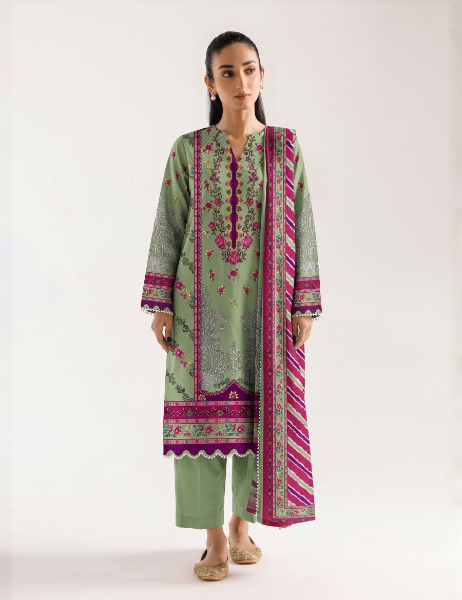 Unstitched Ethnic Printed Linen 3-Pc E-8089