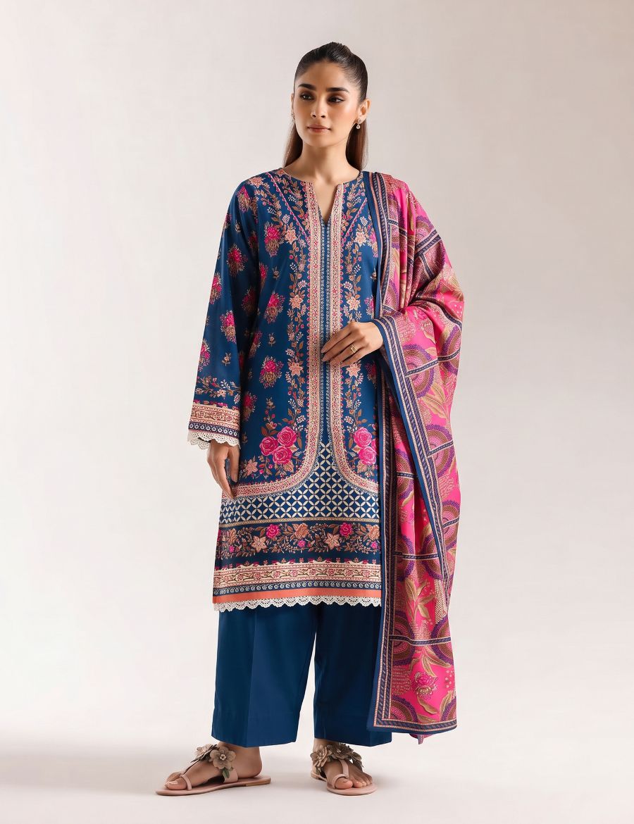 Unstitched Ethnic Printed Linen 3-Pc E-8096