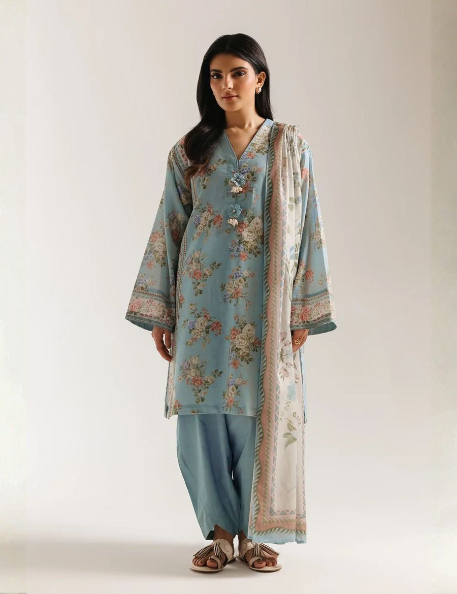 Unstitched Ethnic Printed Linen 3-Pc E-8094