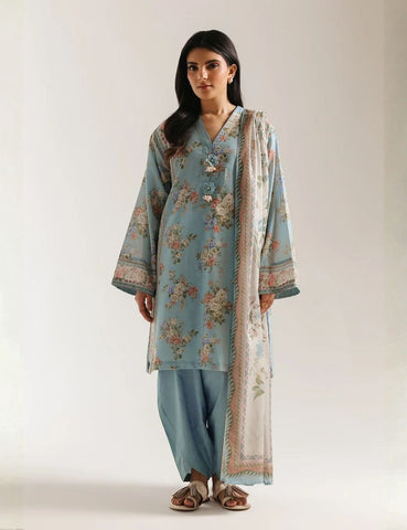 Unstitched Ethnic Printed Linen 3-Pc E-8094