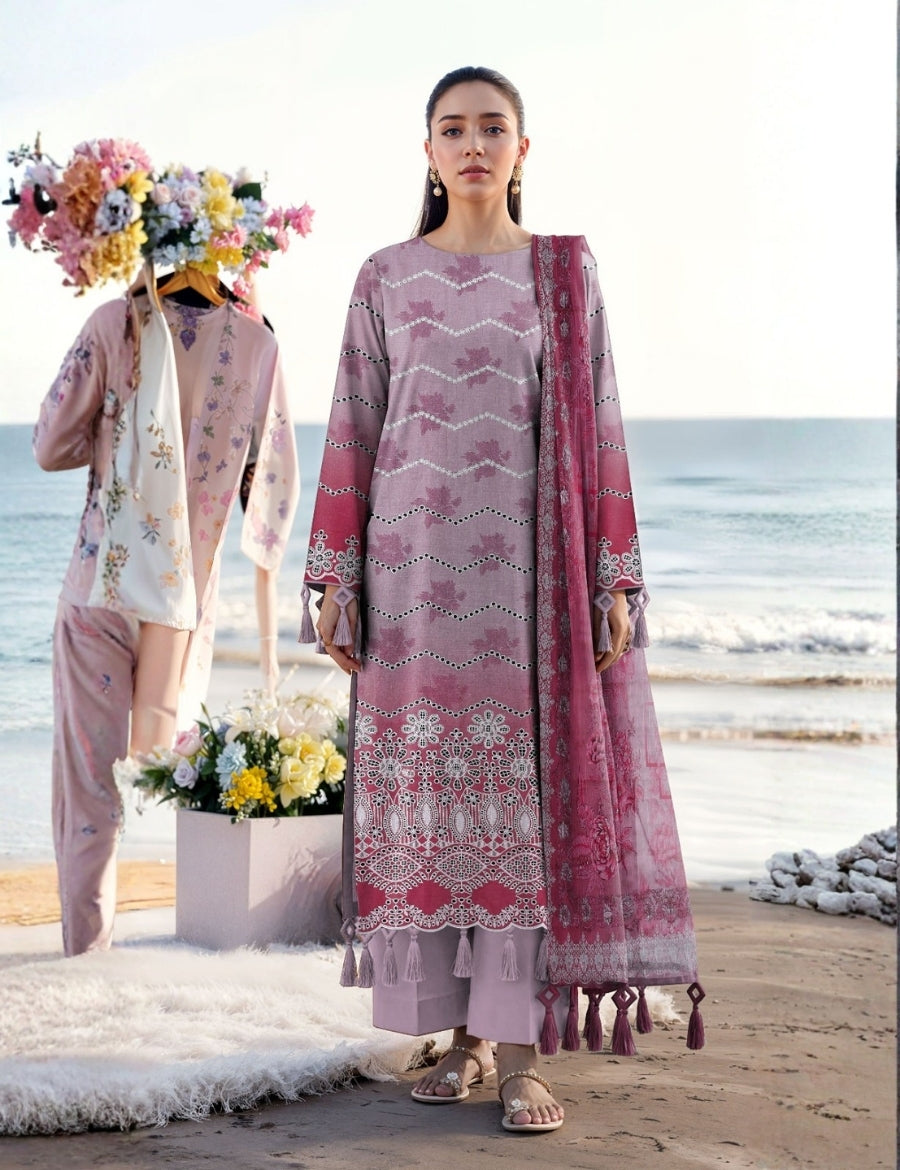 Munarq By Nisha Designer Printed Emb Lawn 3PC V-2614