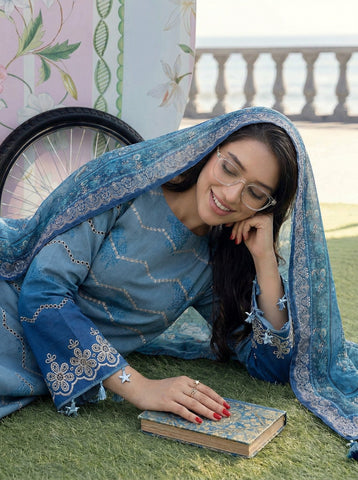 Munarq By Nisha Designer Printed Emb Lawn 3PC V-2614