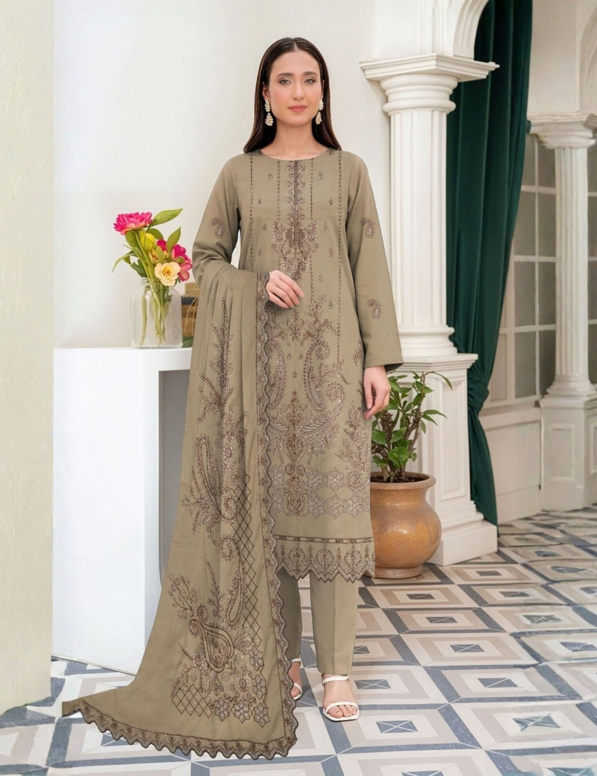 Munarq By Nisha Designer EMB Vintex Peach 26293