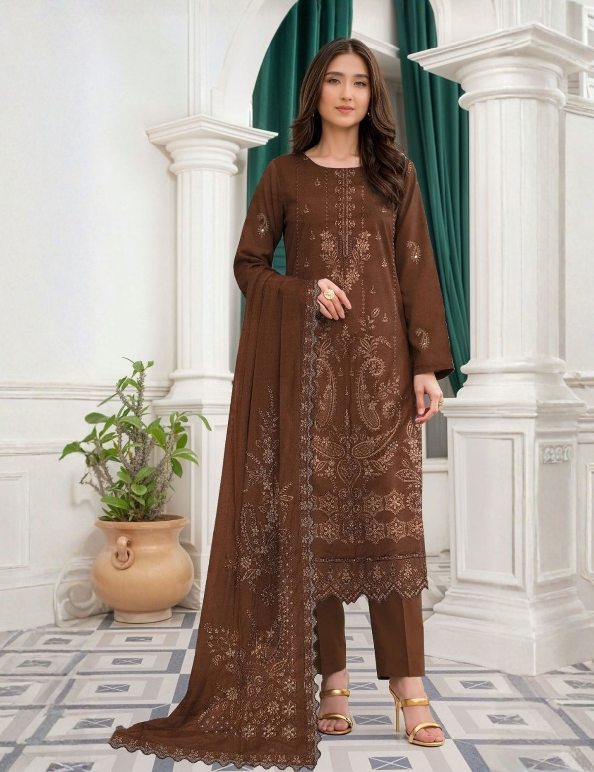 Munarq By Nisha Designer EMB Vintex Peach 26294
