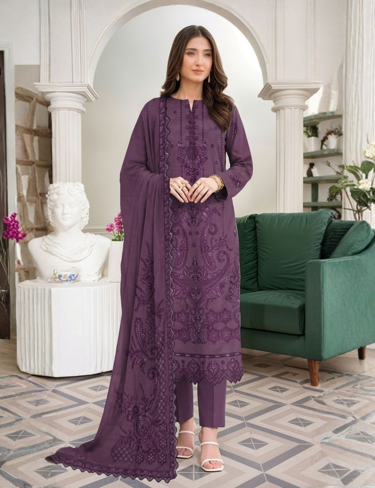 Munarq By Nisha Designer EMB Vintex Peach 26295