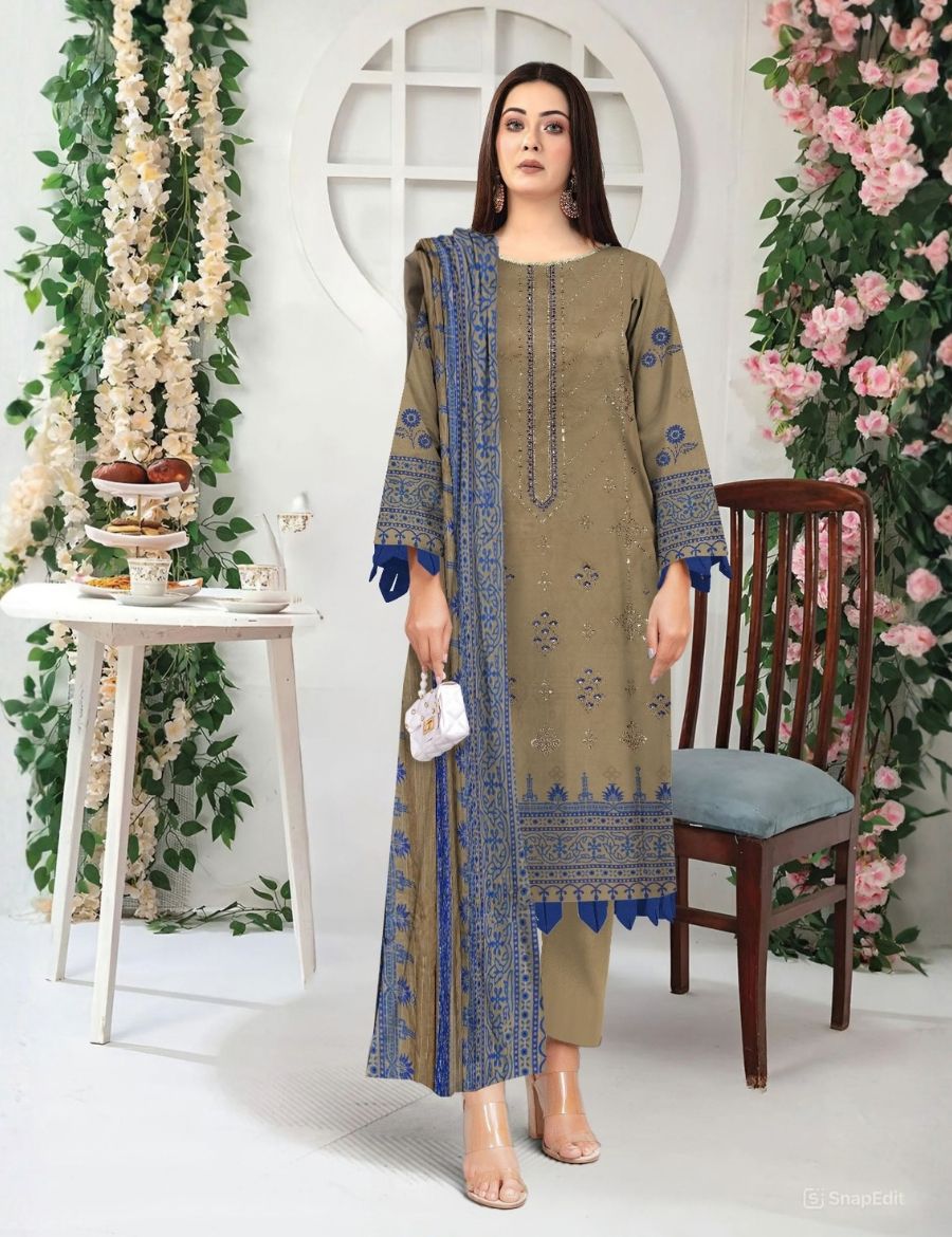 Unstitched Munarq By Nisha Designer Emb Linen 3-Pc M-134
