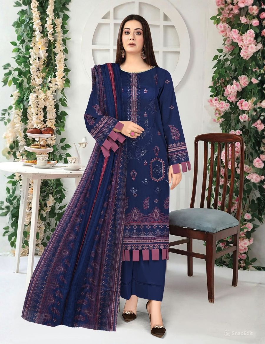 Unstitched Munarq By Nisha Designer Emb Linen 3-Pc M-132