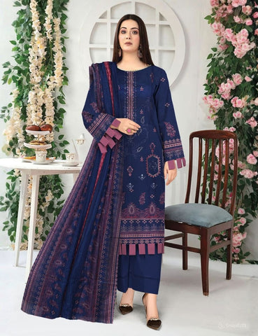 Unstitched Munarq By Nisha Designer Emb Linen 3-Pc M-132