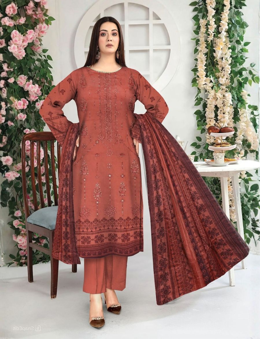 Unstitched Munarq By Nisha Designer Emb Linen 3-Pc M-140