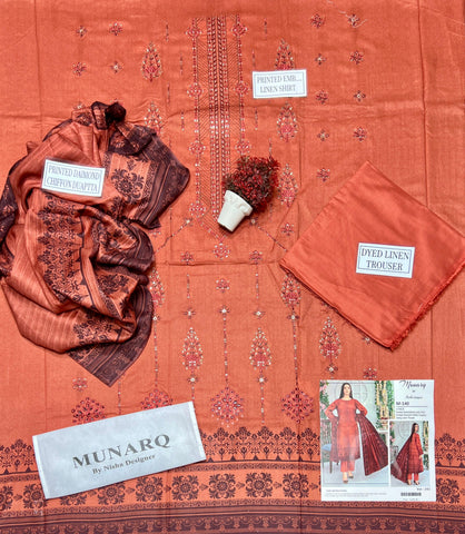 Unstitched Munarq By Nisha Designer Emb Linen 3-Pc M-140