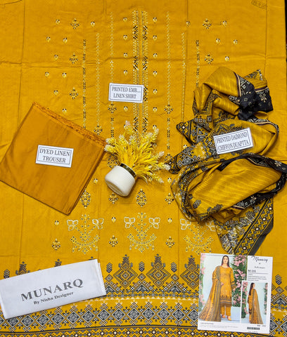 Unstitched Munarq By Nisha Designer Emb Linen 3-Pc M-131