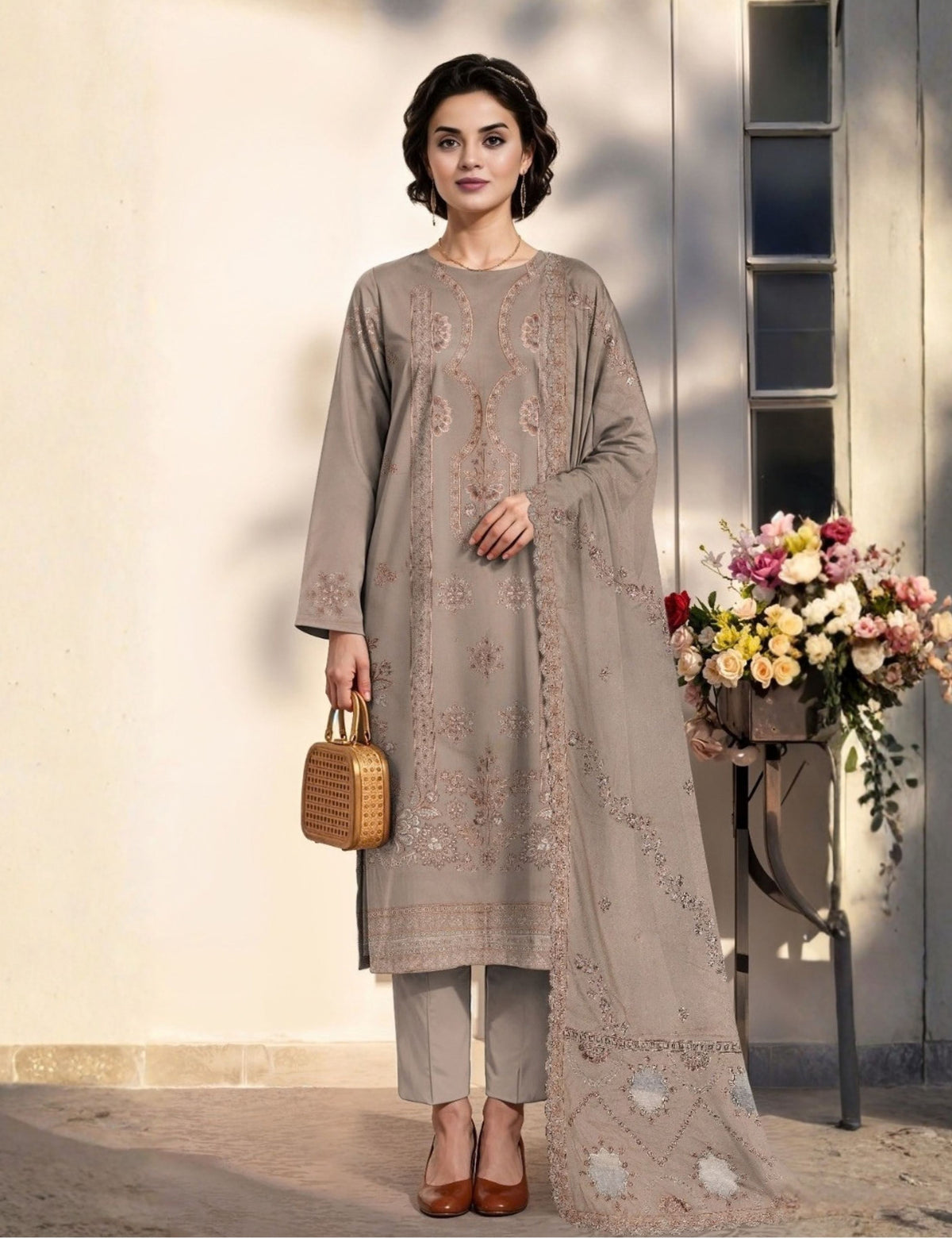 Munarq By Nisha Designer EMB Vintex Peach 26301
