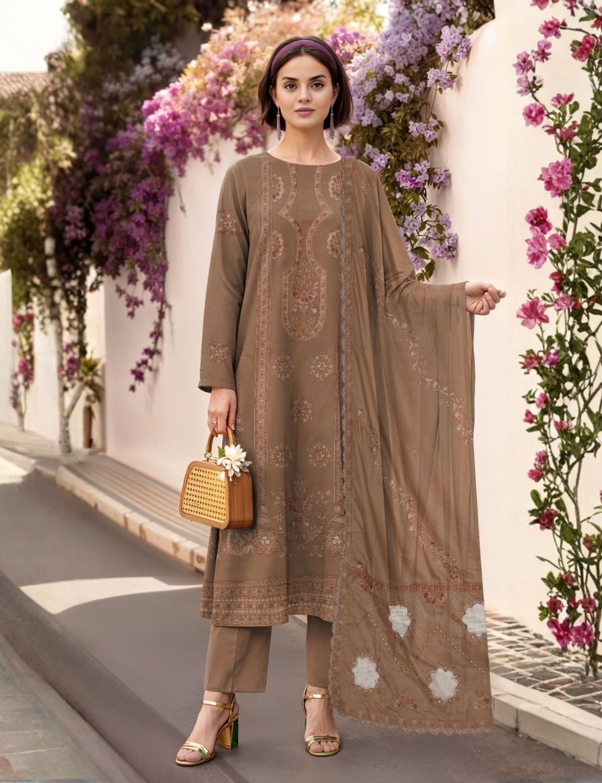 Munarq By Nisha Designer EMB Vintex Peach 26304
