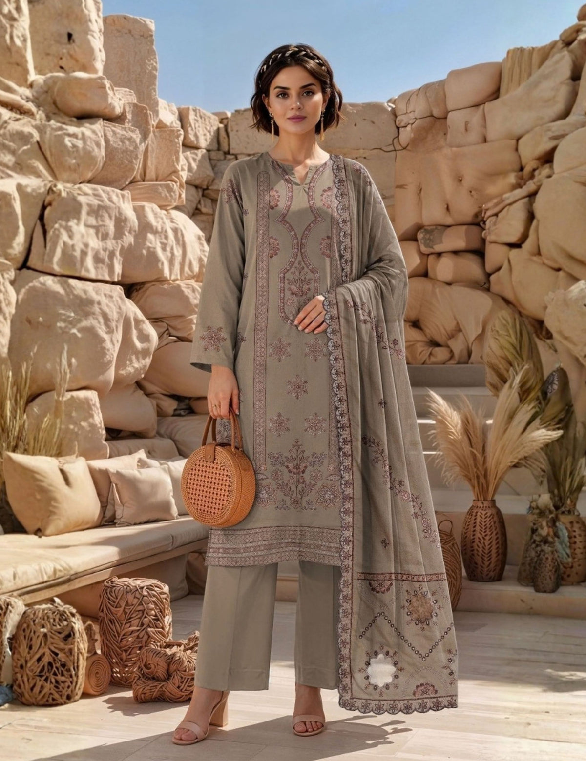 Munarq By Nisha Designer EMB Vintex Peach 26302