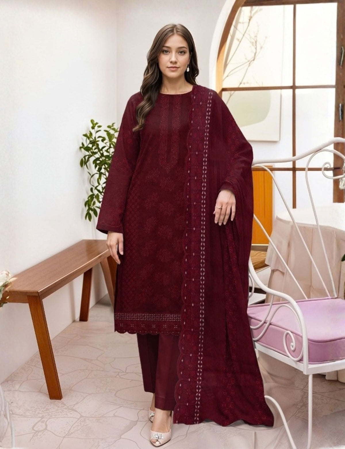 Munarq By Nisha Designer EMB Vintex Peach 26312
