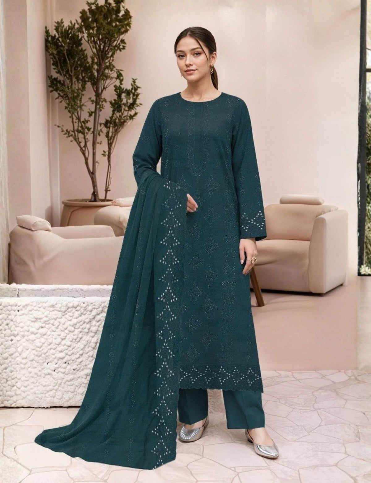 Munarq By Nisha Designer EMB Vintex Peach 26314