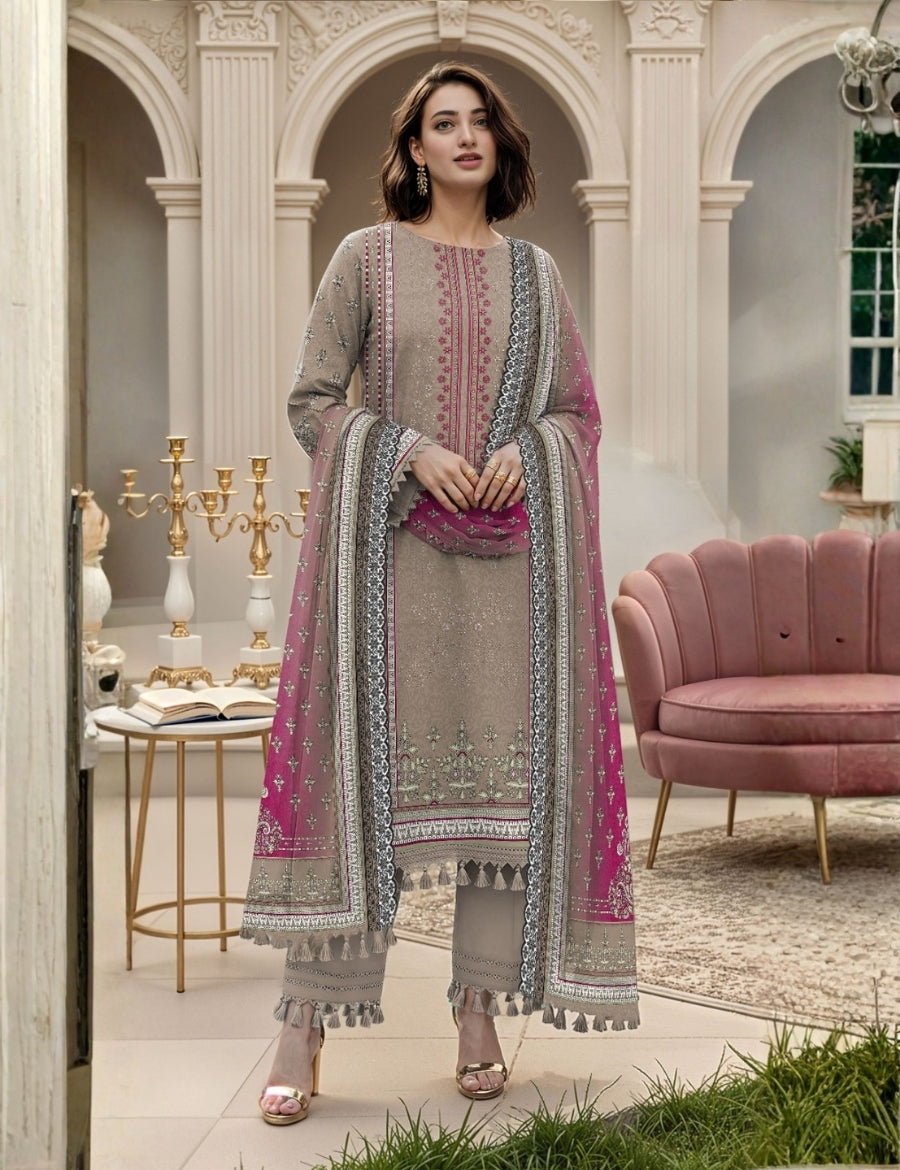 Nisha Designer Printed Emb Lawn 3PC V-599