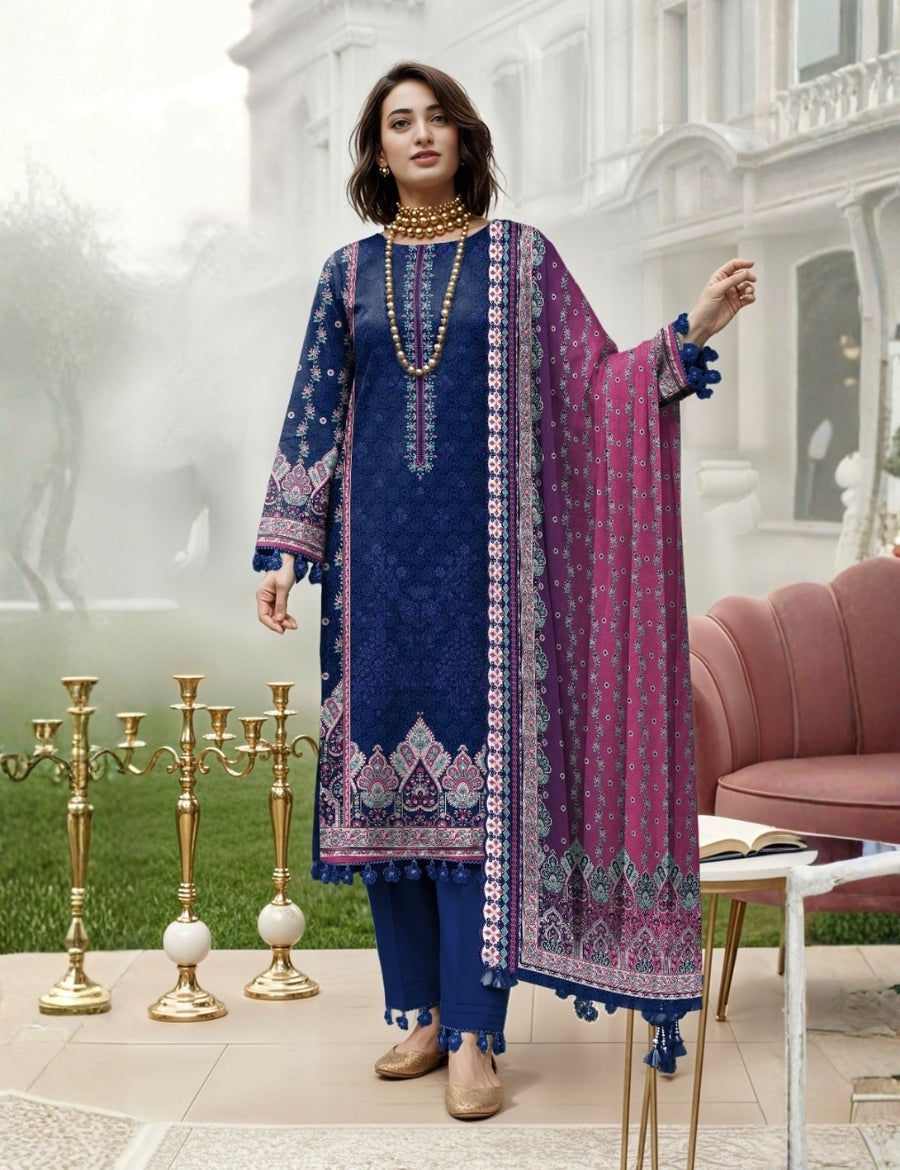 Nisha Designer Printed Emb Lawn 3PC V-599