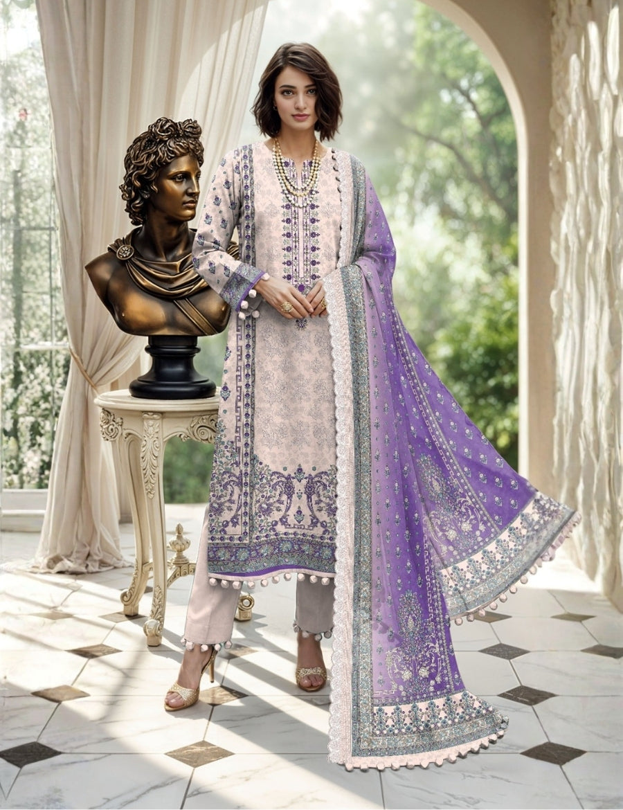Nisha Designer Printed Emb Lawn 3PC V-599