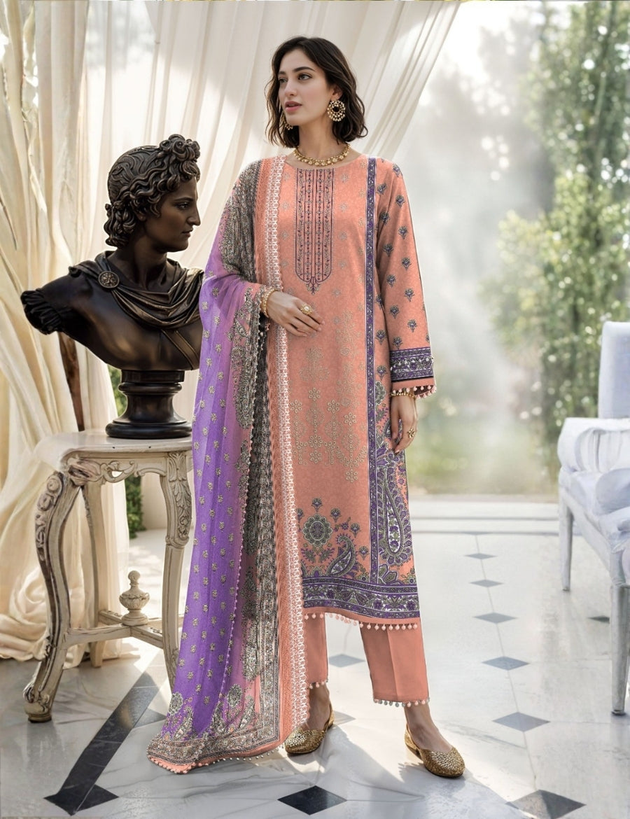 Nisha Designer Printed Emb Lawn 3PC V-599