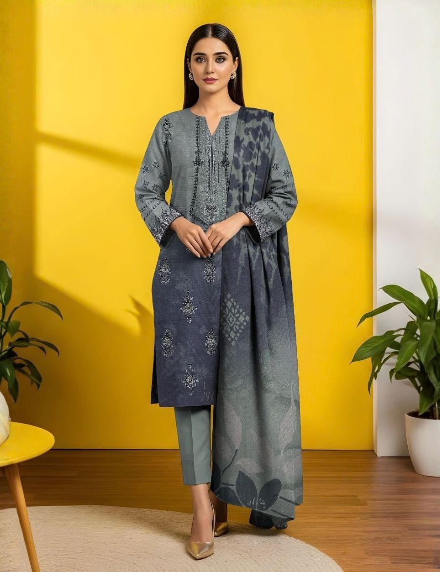 Unstitched Nisha Designer Emb Viscose 3-Pc 01