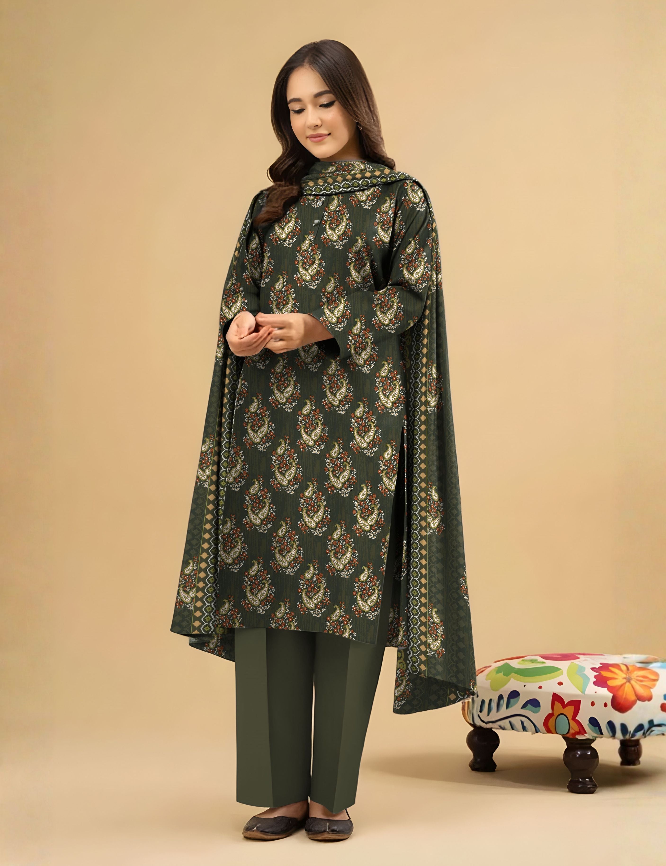 Nishat Unstitched Print Vintex Peach 3-Pc