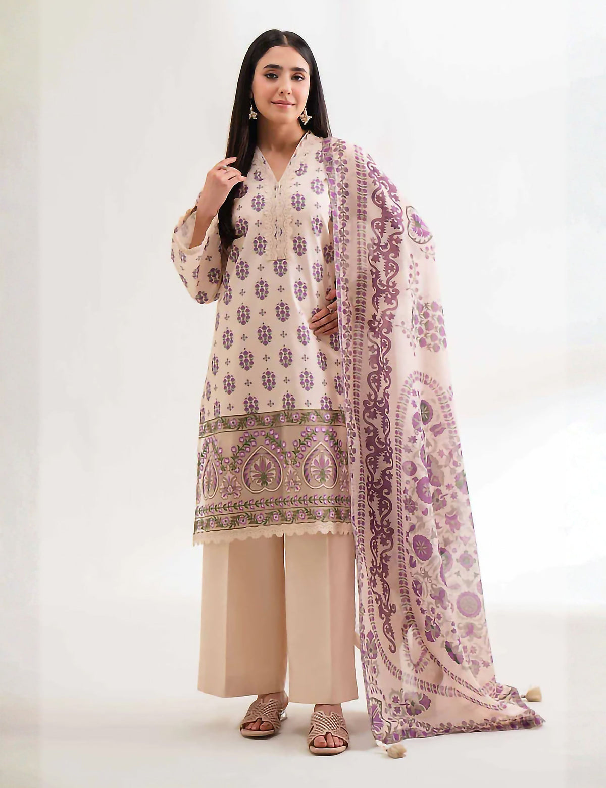 Nishat Unstitched Print Vintex Peach 3-Pc