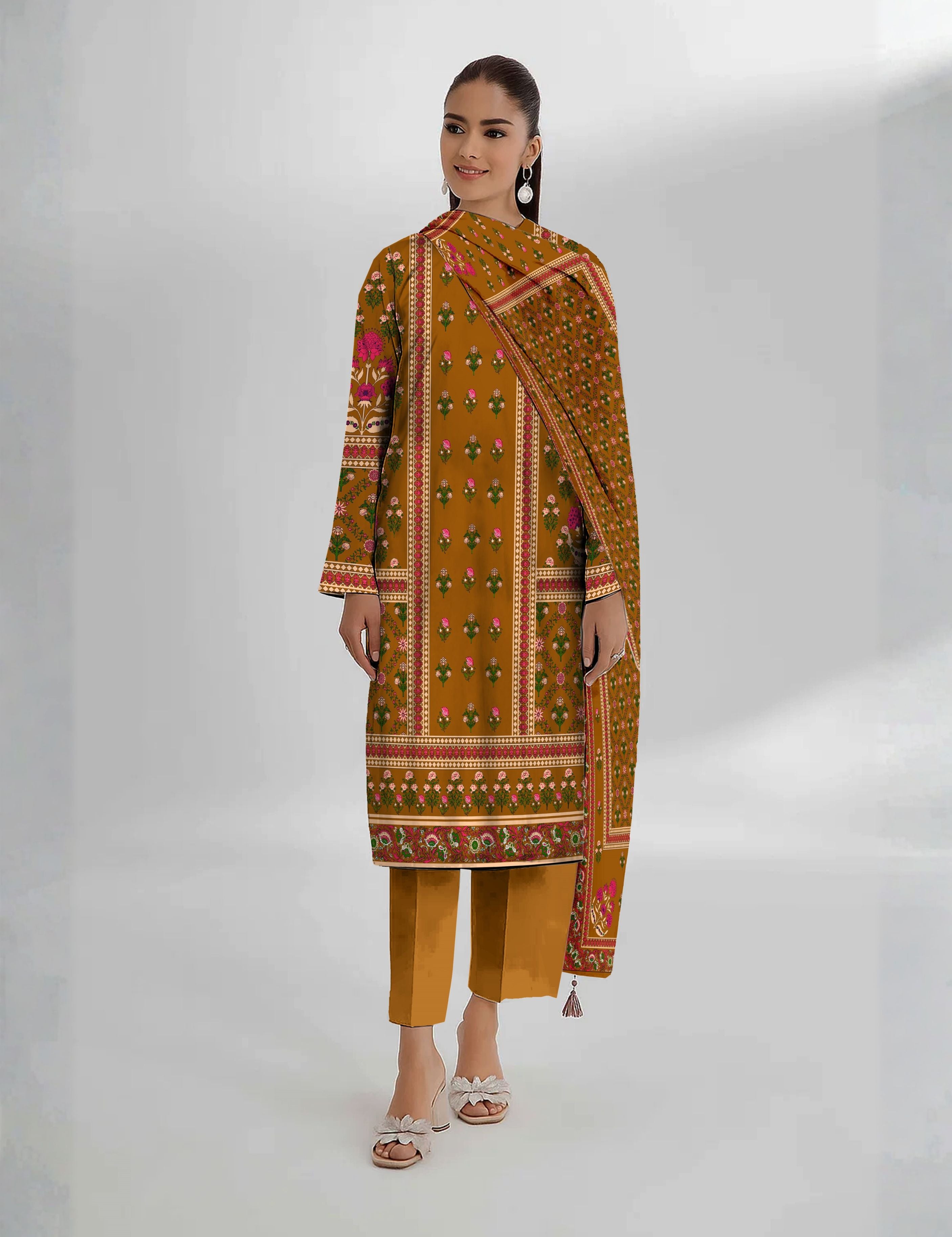 Nishat Unstitched Print Vintex Peach 3-Pc