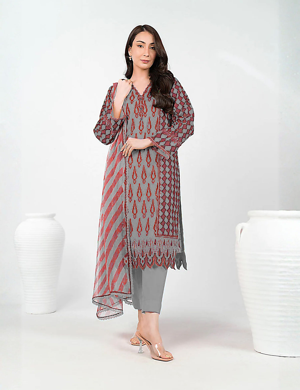 Nishat Unstitched Print Vintex Peach 3-Pc