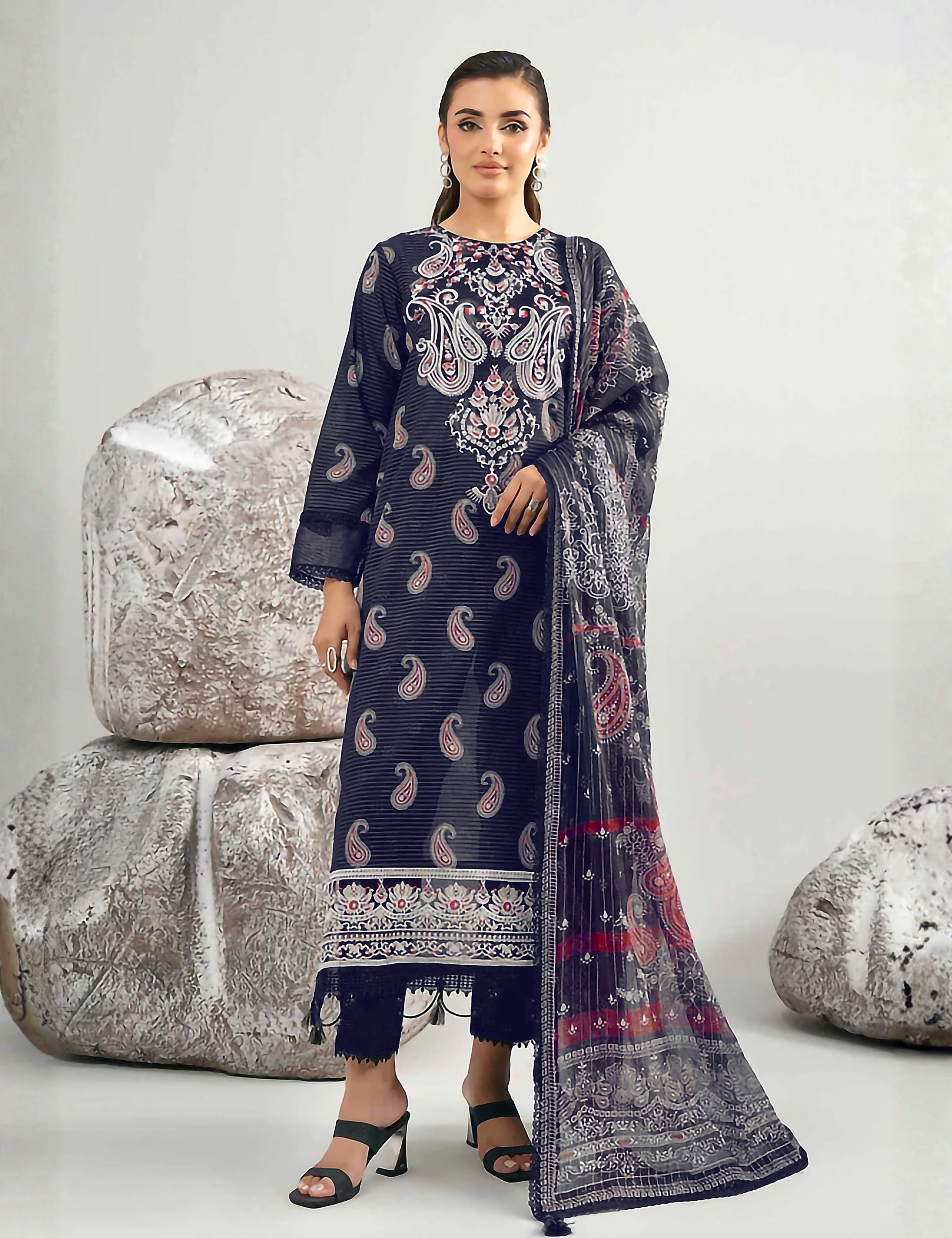 Nishat Unstitched Print Vintex Peach 3-Pc