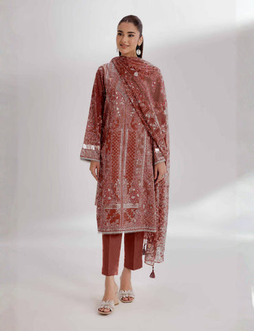 Nishat Unstitched Print Vintex Peach 3-Pc