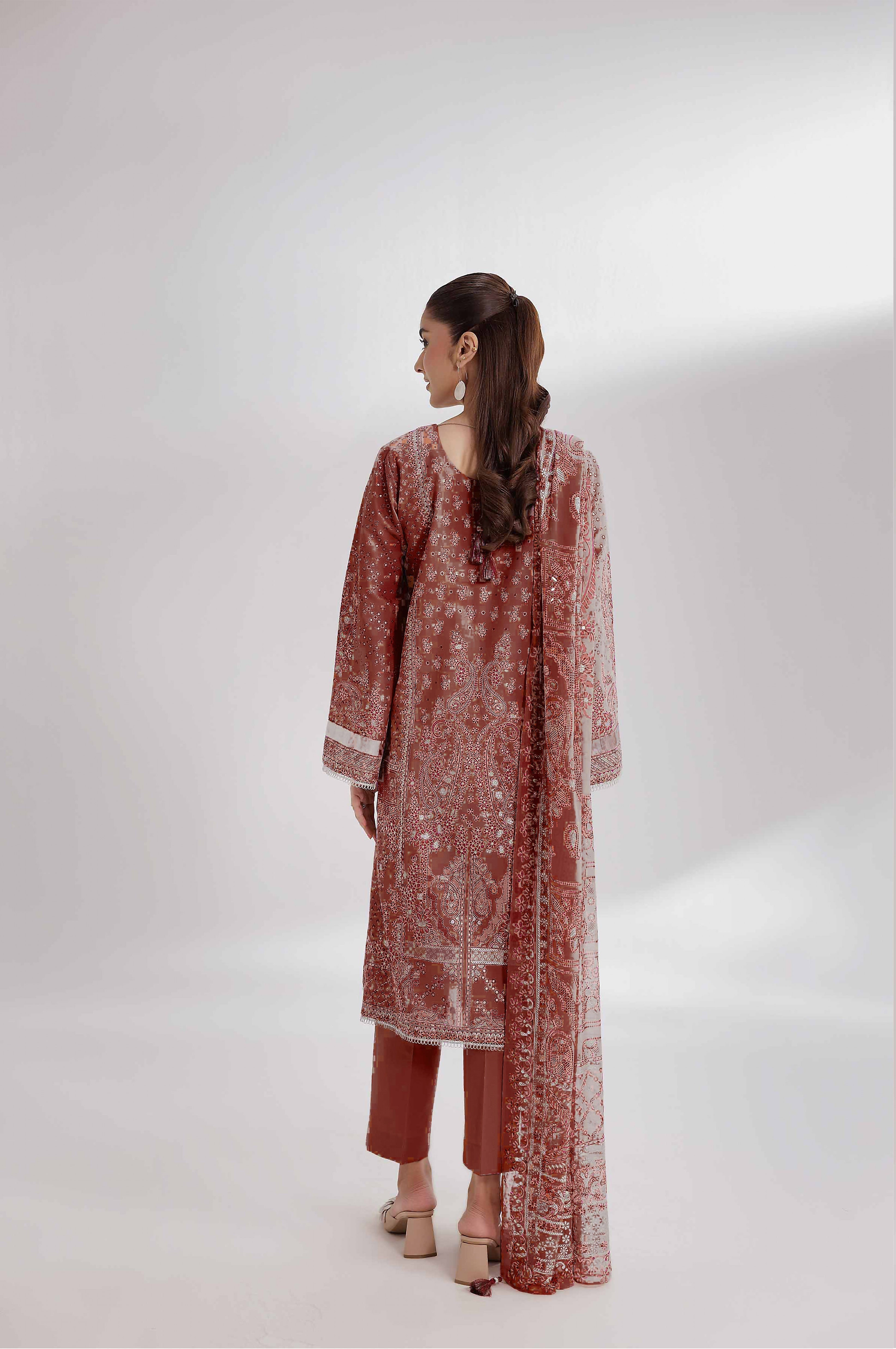 Nishat Unstitched Print Vintex Peach 3-Pc