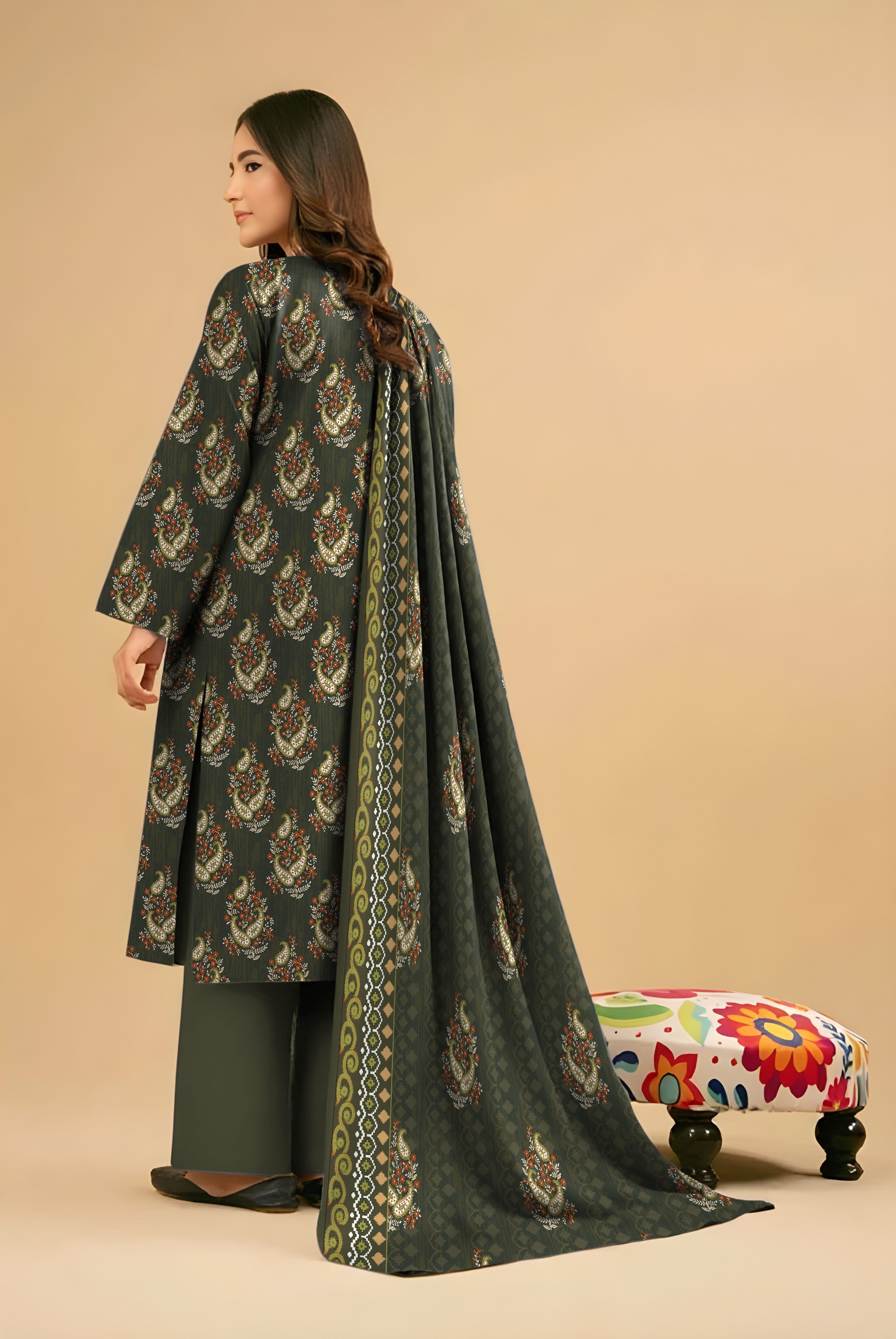 Nishat Unstitched Print Vintex Peach 3-Pc