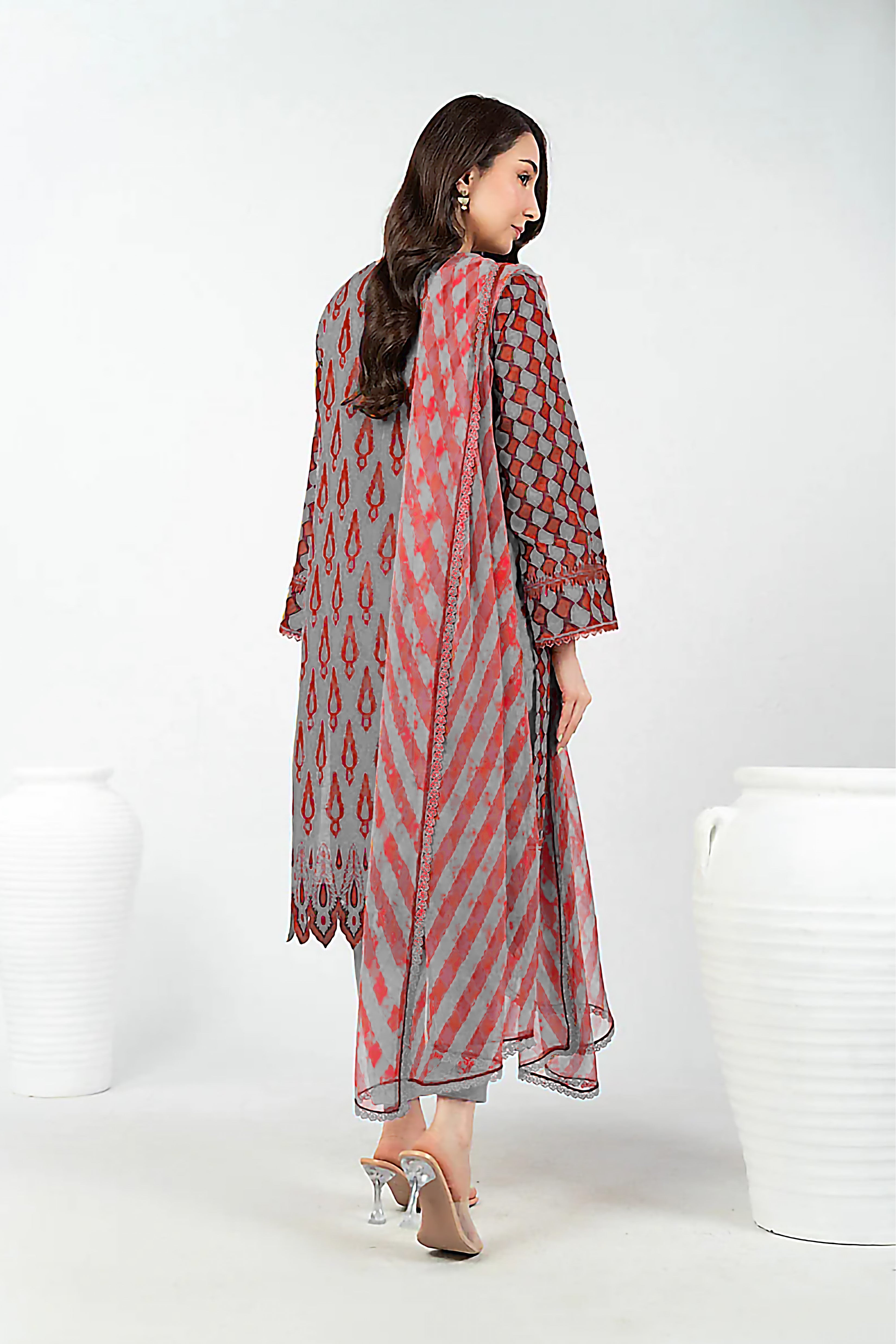 Nishat Unstitched Print Vintex Peach 3-Pc