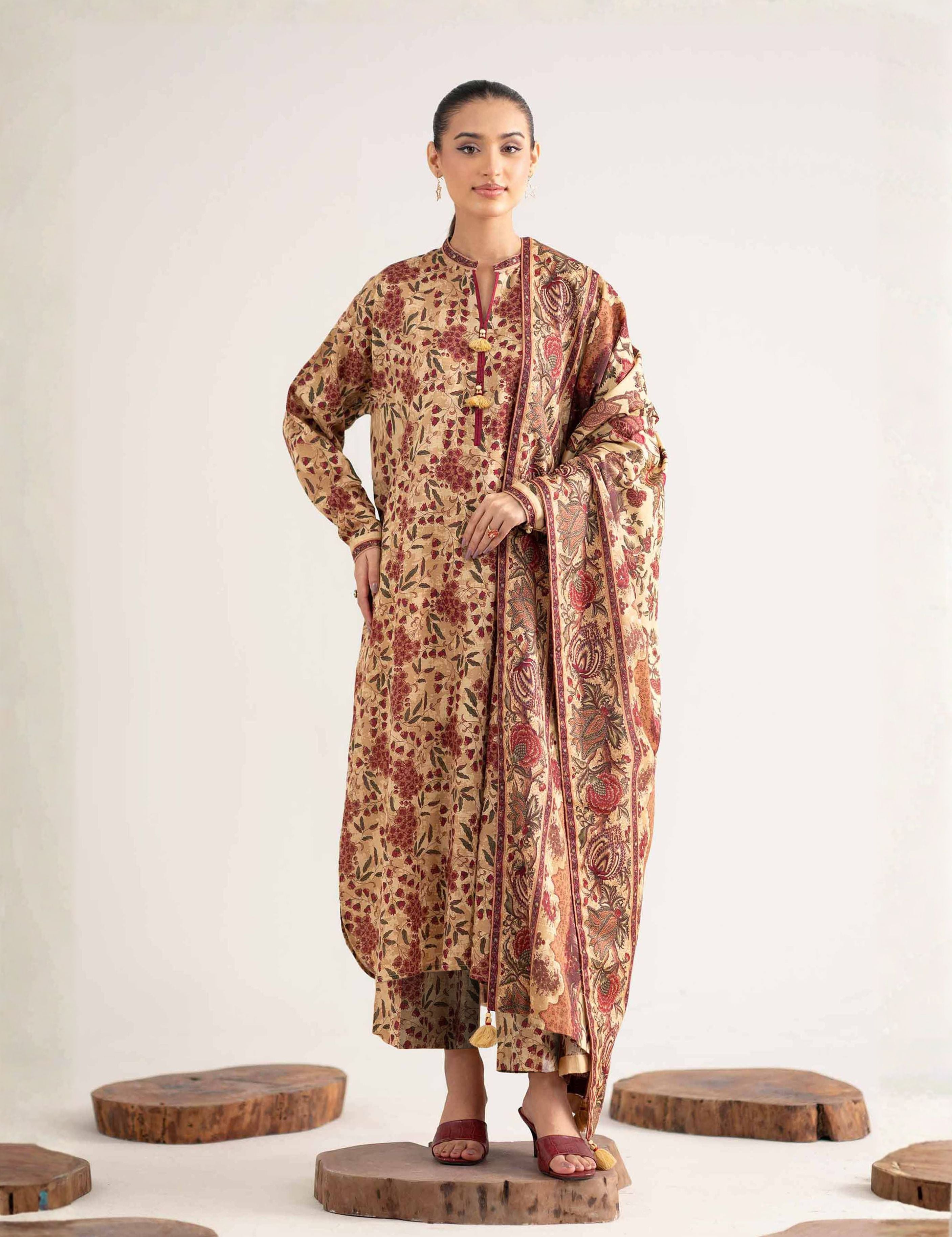 Nishat Unstitched Printed Khaddar 3-Pc