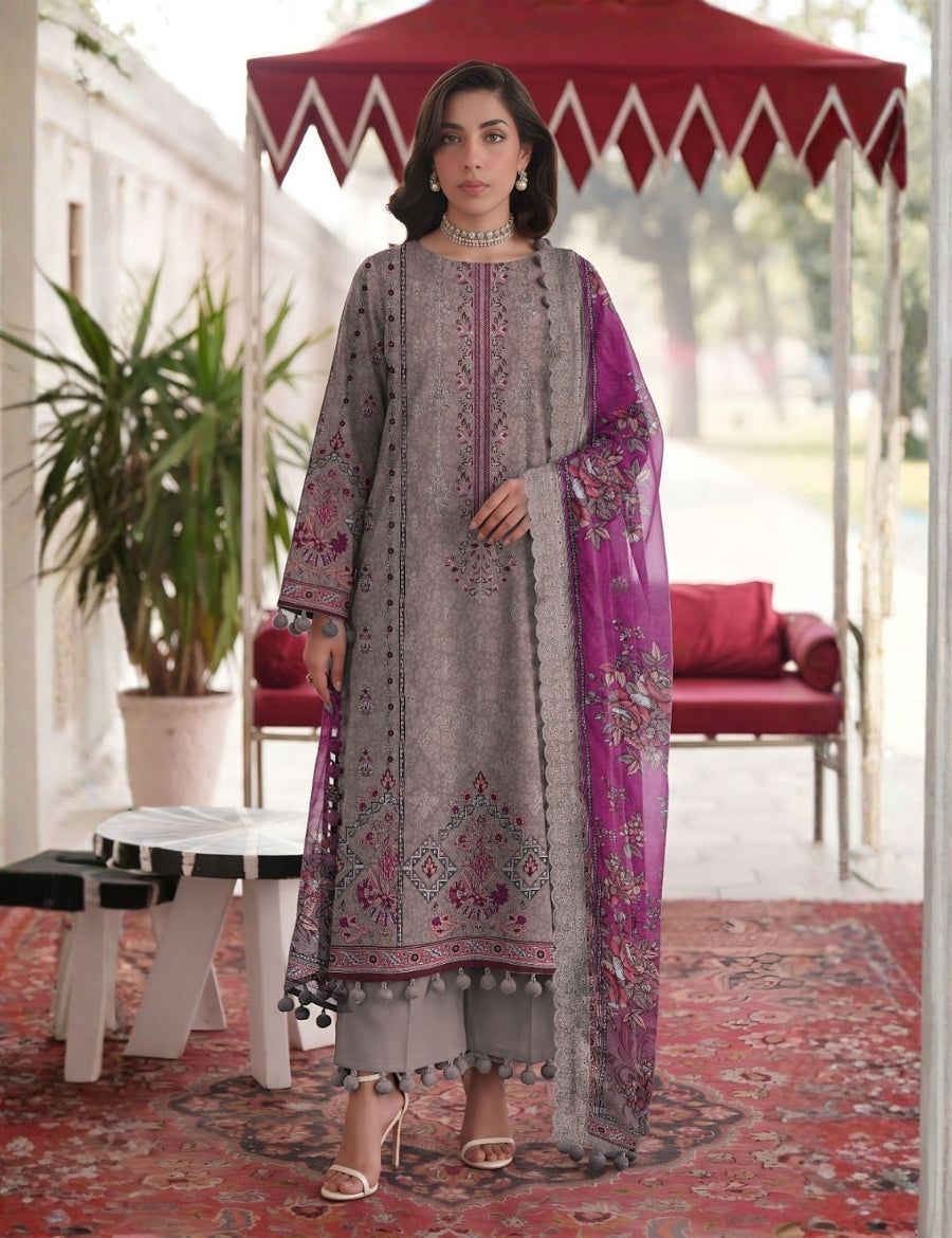 Sapphire Printed Emb Lawn 3PC V7596D