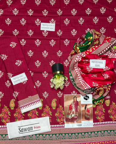 Sawan Printed Khaddar 3-Pc SP-4474