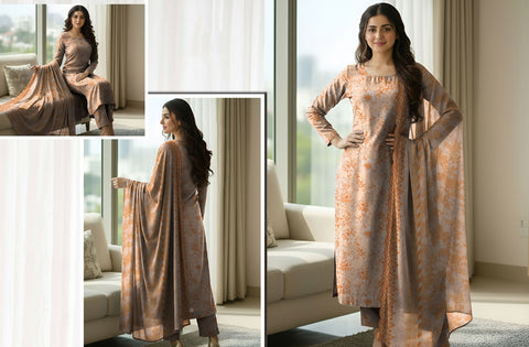 Set of Bareeza Emb Print Lawn 3Pc V-526