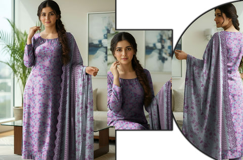 Set of Bareeza Emb Print Lawn 3Pc V-526
