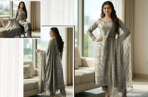 Set of Bareeza Emb Print Lawn 3Pc V-526