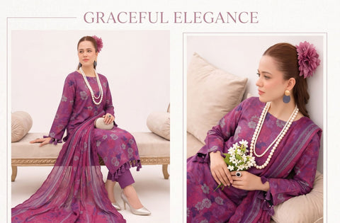 Set of Bareeze Print Emb Linen 3pc