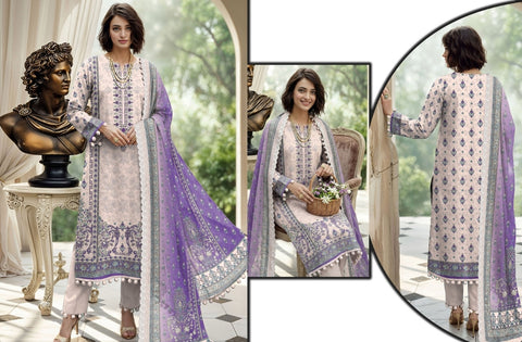 Set of Nisha Designer Emb Print Lawn 3Pc V-599