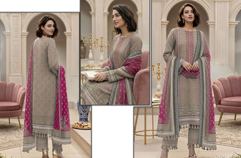 Set of Nisha Designer Emb Print Lawn 3Pc V-599