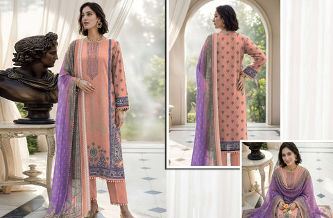 Set of Nisha Designer Emb Print Lawn 3Pc V-599
